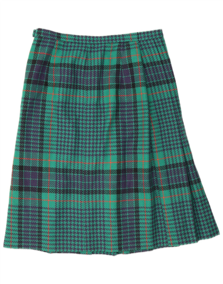 Vintage Womens A-Line Skirt W30 Medium Green Houndstooth