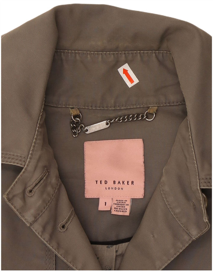 TED BAKER Womens Short Trench Coat Size 1 XS Grey Cotton