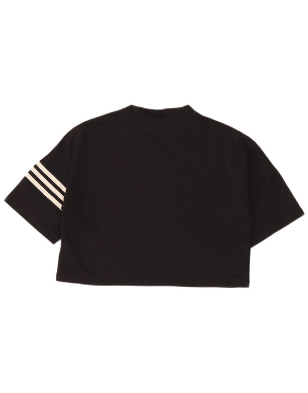 Adidas Damen Crop Oversized T-Shirt Top UK 8/10 Small Schwarz Baumwolle