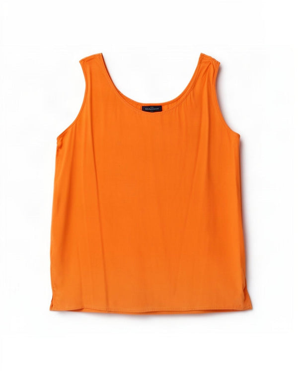 Vintage dame ærmeløs bluse Top UK 12 Medium Orange Silke