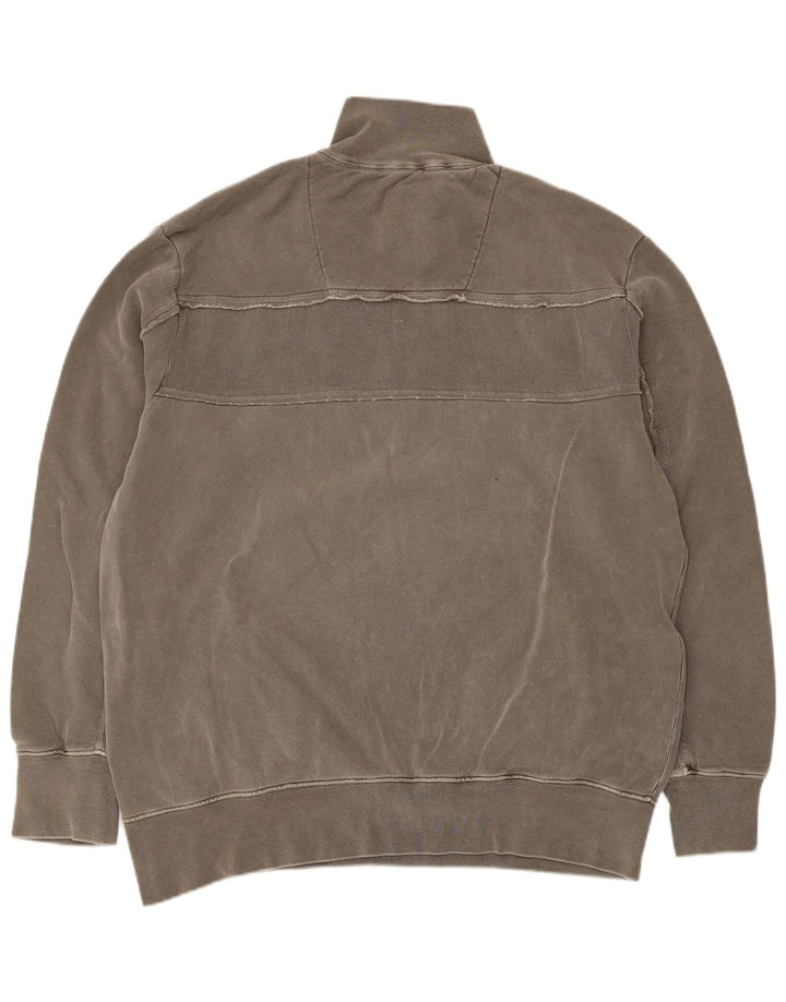 Vintage Mens Graphic Zip Neck Sweatshirt Jumper Large Grey