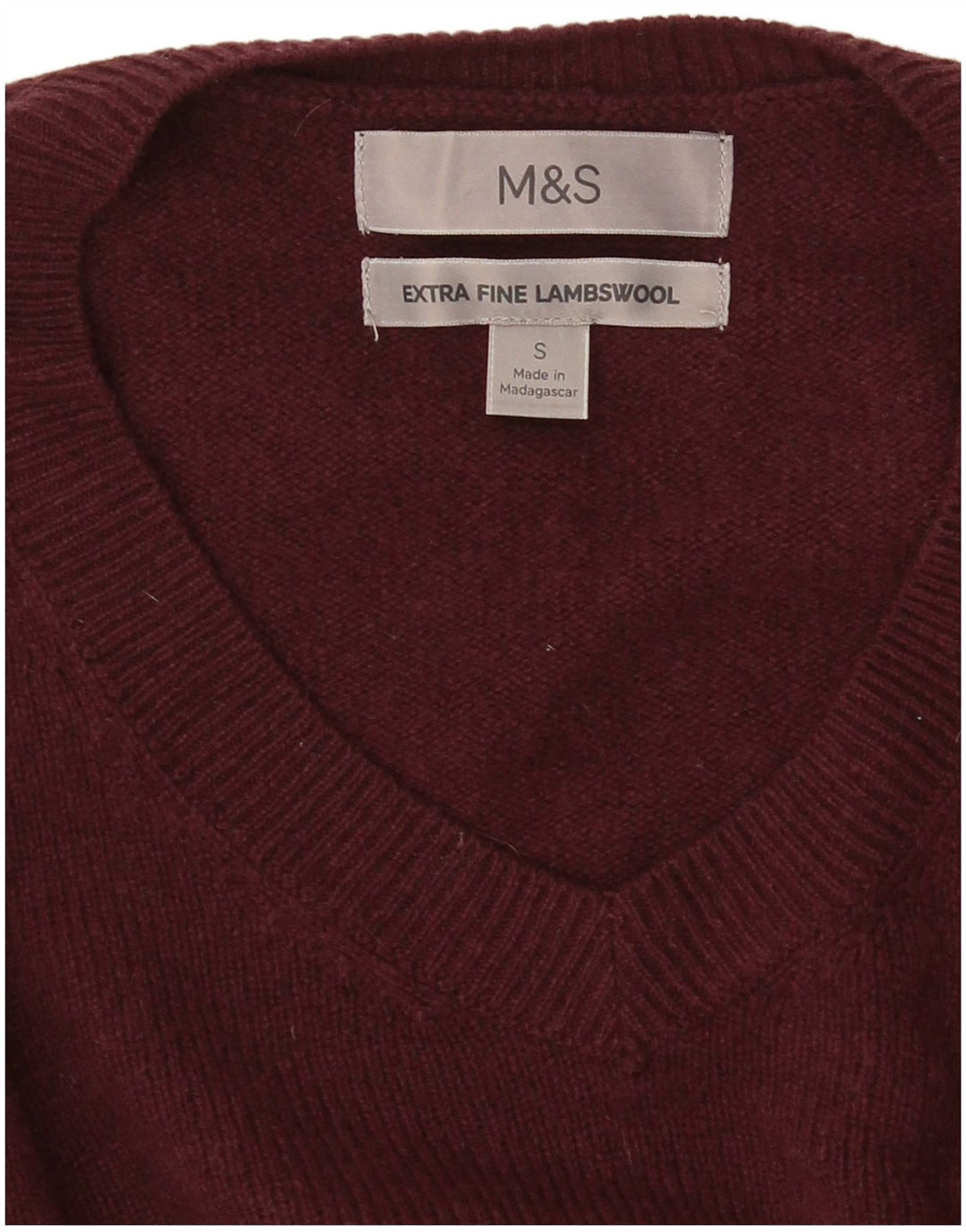 Marks & Spencer Mens V-Neck Jumper Sweater Small Burgundy Lambswool