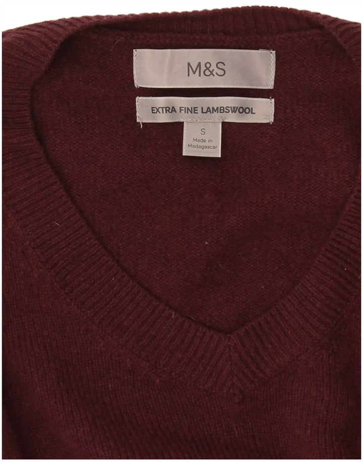 Marks & Spencer Mens V-Neck Jumper Sweater Small Burgundy Lambswool