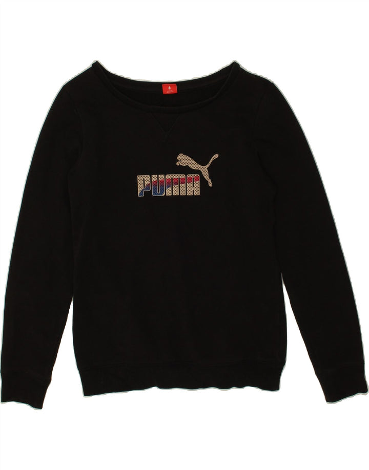 PUMA Womens Graphic Sweatshirt Jumper UK 10 Small Black Vintage Puma and Second-Hand Puma from Messina Hembry 