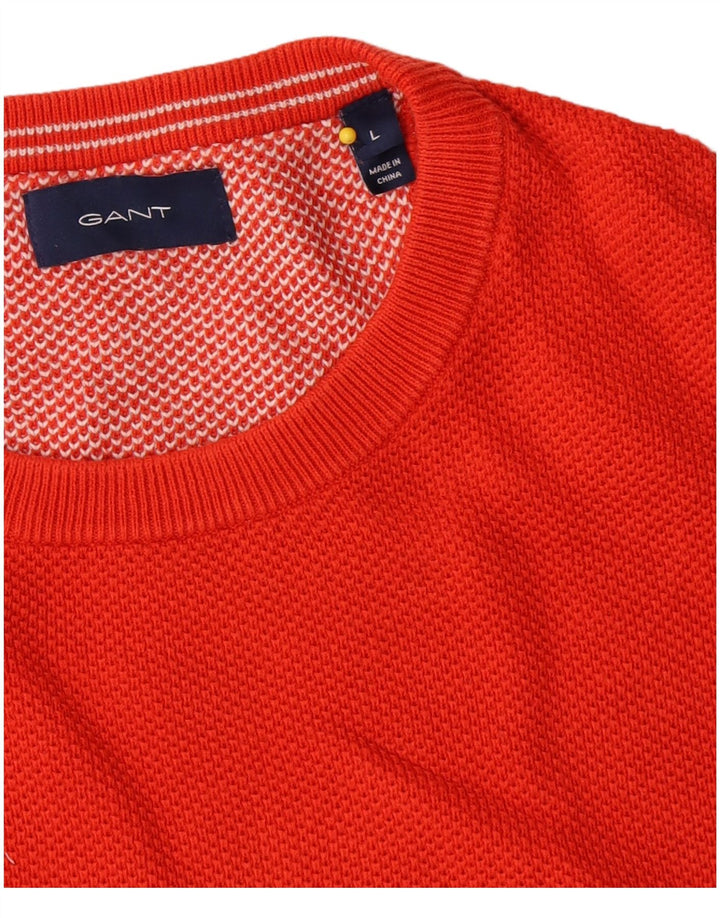 Gant Mens Crew Neck Jumper Sweater Large Orange Cotton