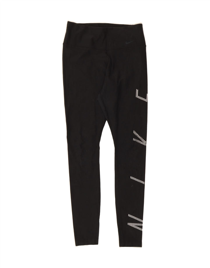 NIKE Womens Dri Fit Graphic Leggings UK 8 Small  Black Polyester Vintage Nike and Second-Hand Nike from Messina Hembry 