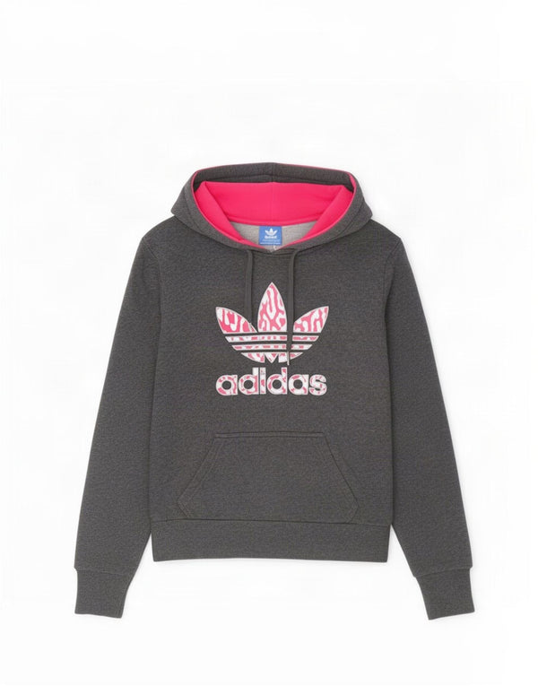 Adidas Γυναικείο Γραφικό Hoodie Jumper UK 12 μεσαίο γκρι βαμβακερό
