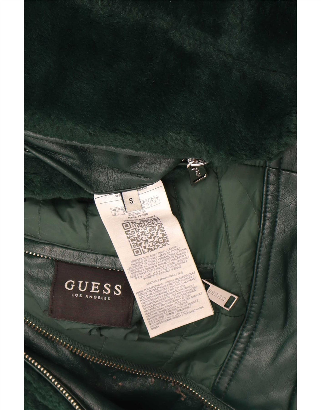 Damska dwustronna ocieplana kurtka Guess UK 10 Small Green Poliuretan