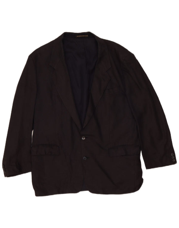 Marks & Spencer Mens 2 Button Blazer Jacket UK 44 XL Black Linen Classic