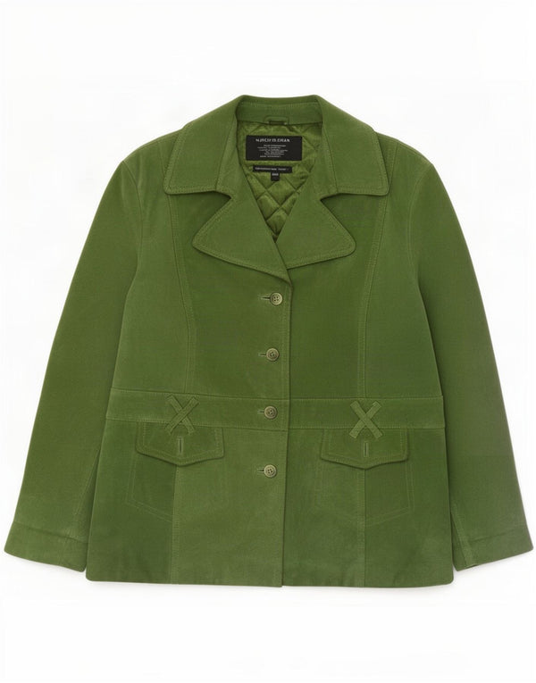 Vintage Womens 4 Button Suede Blazer Jacket UK 20 2XL Green Leather