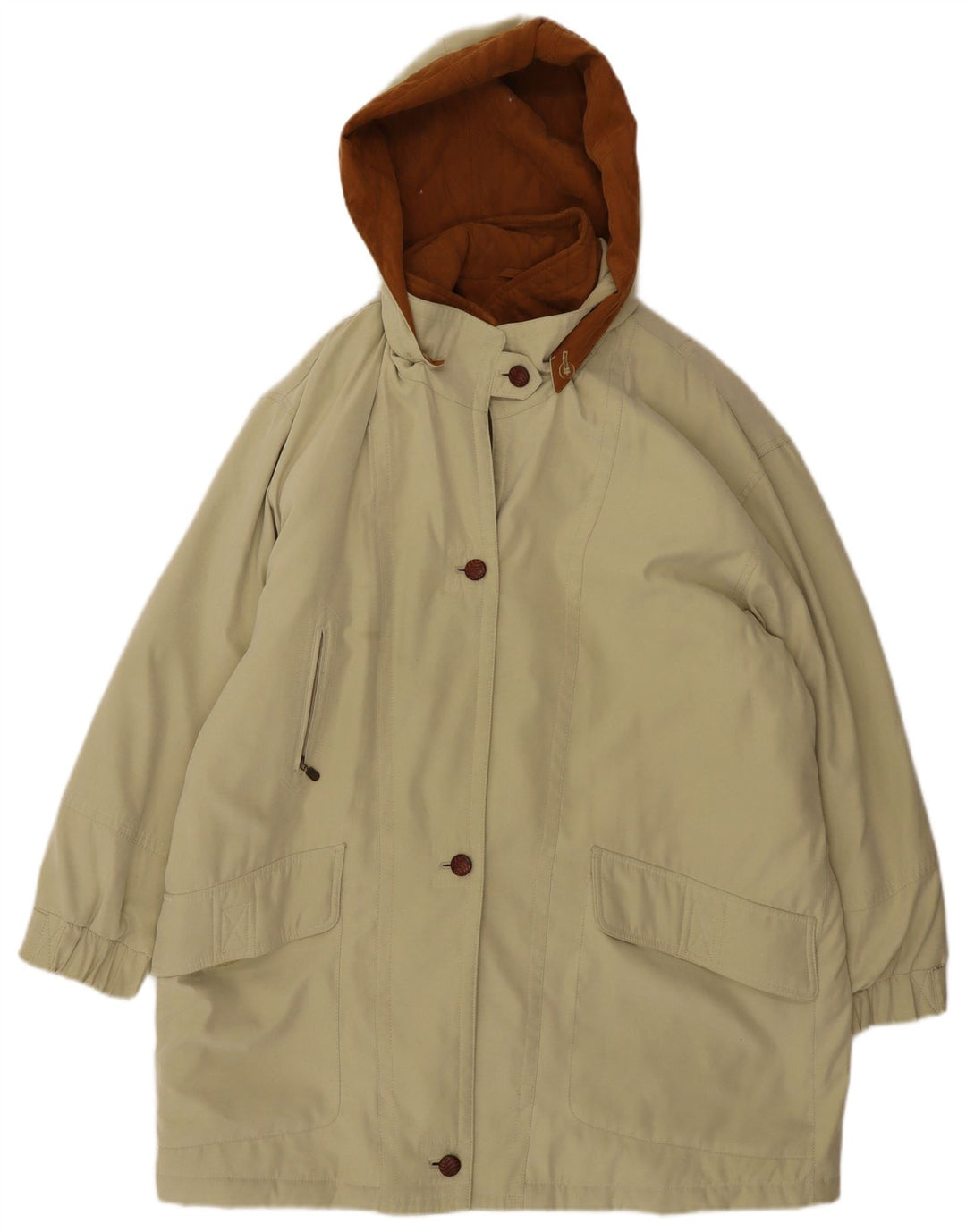 Ensign Womens Hooded Windbreaker Coat US 16 2XL Beige Polyester