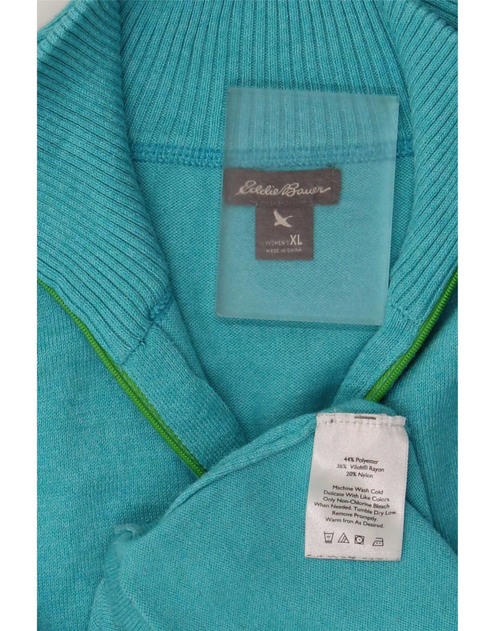Eddie Bauer Womens Zip Neck Jumper Sweater UK 18 XL Blue Polyester