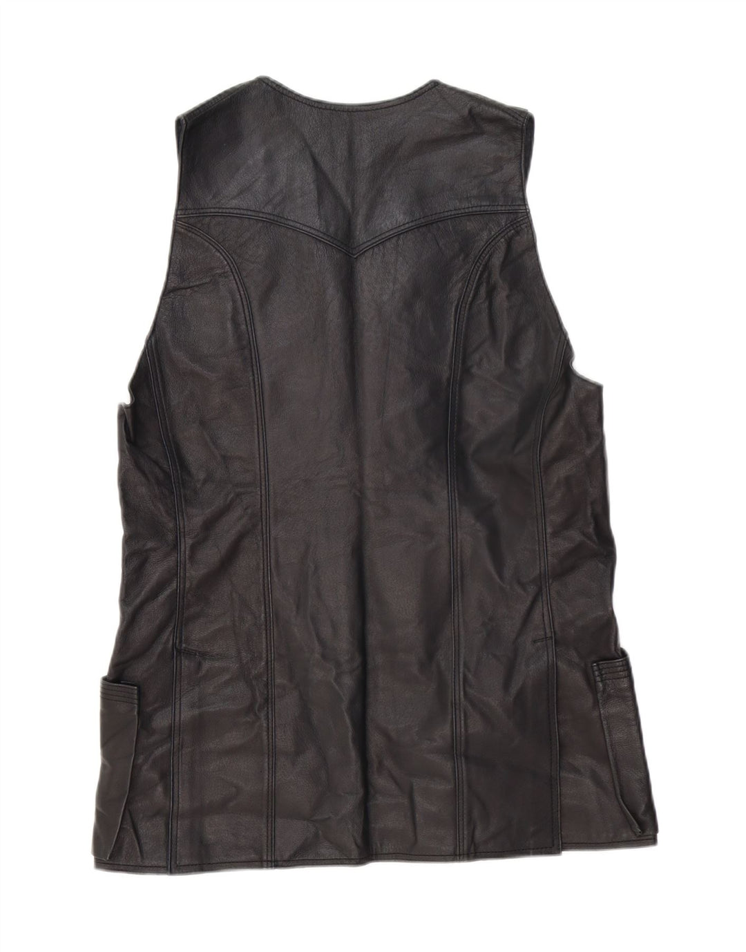 Vintage Womens Leather Gilet UK 14 Medium Black