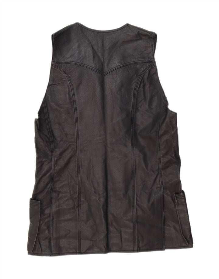Vintage Womens Leather Gilet UK 14 Medium Black