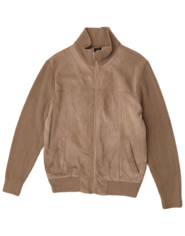 Maglione cardigan in pelle scamosciata da uomo C&A EU 52/54 Large Beige Poliacrilico