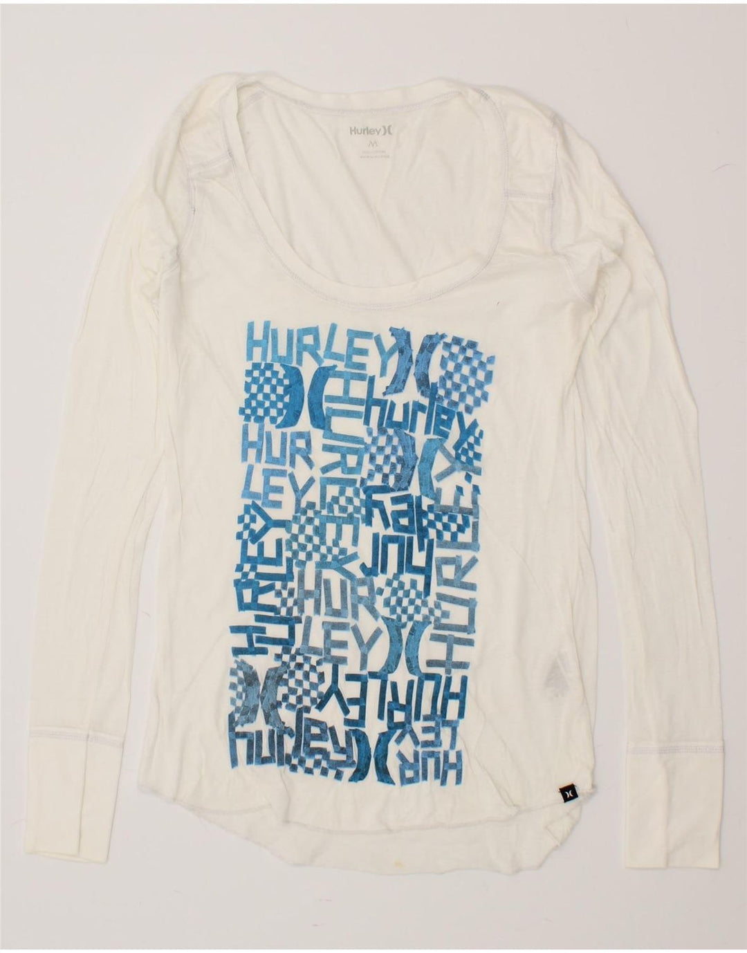 HURLEY Womens Graphic Top Long Sleeve UK 12 Medium White Cotton Vintage Hurley and Second-Hand Hurley from Messina Hembry 