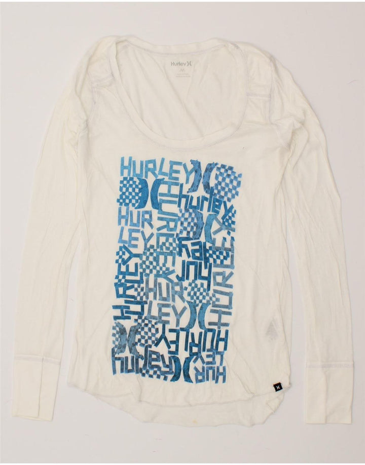 HURLEY Womens Graphic Top Long Sleeve UK 12 Medium White Cotton Vintage Hurley and Second-Hand Hurley from Messina Hembry 