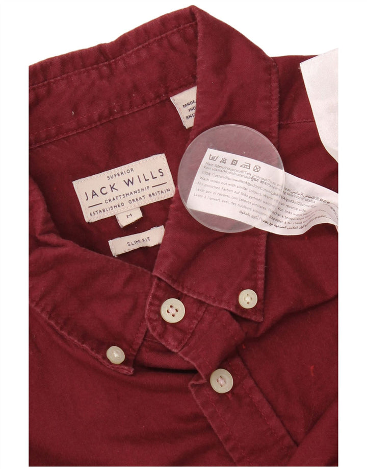 Jack Wills Mens Slim Fit Shirt Medium Burgundy Cotton