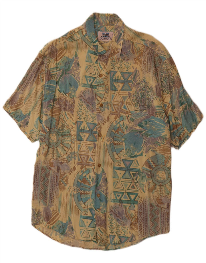Vintage Mens Short Sleeve Shirt Large Multicoloured Geometric