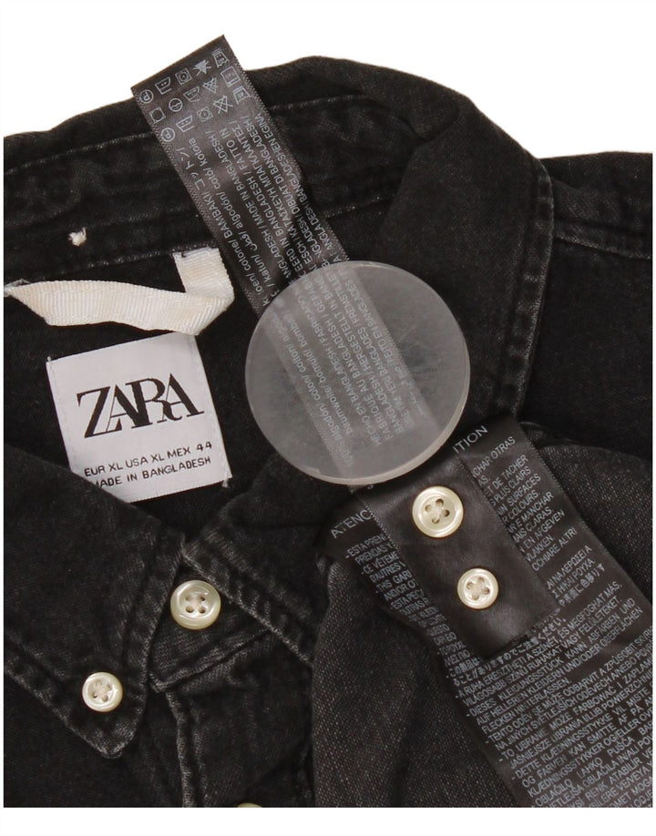 Zara Mens Denim Shirt XL Black Cotton