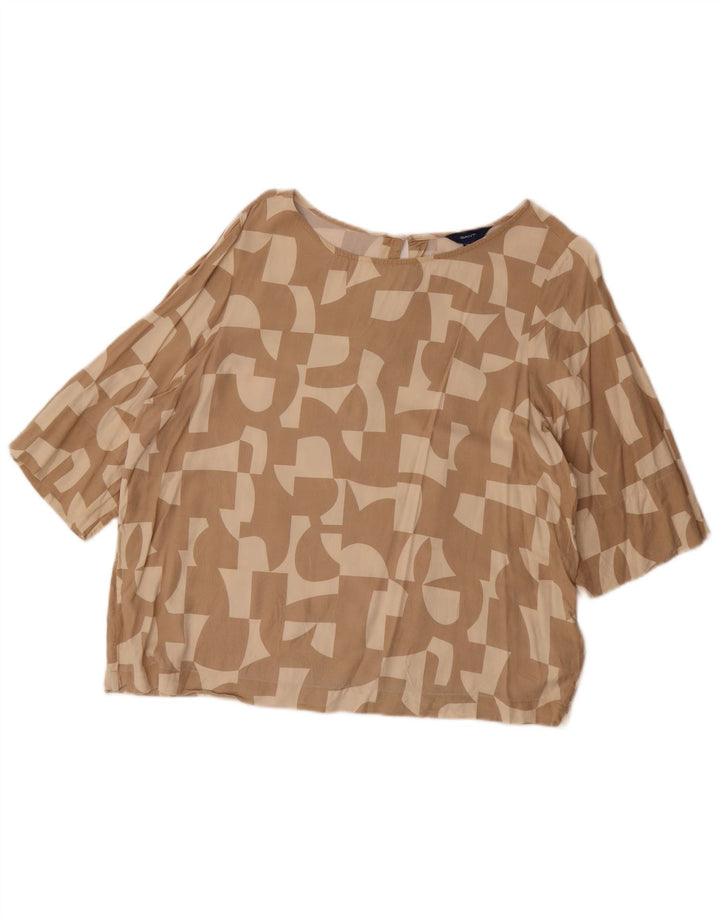 Gant Womens Oversized Blouse Top UK 8 Small Beige Geometric Viscose