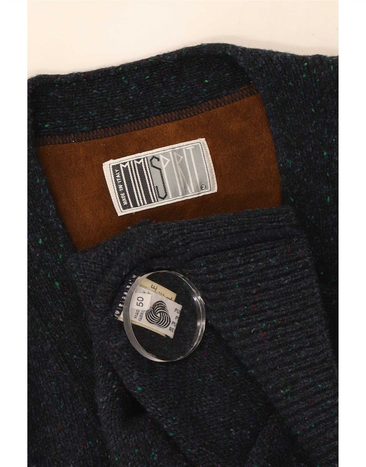 Vintage Mens Cardigan Sweater IT 50 Medium Navy Blue Wool