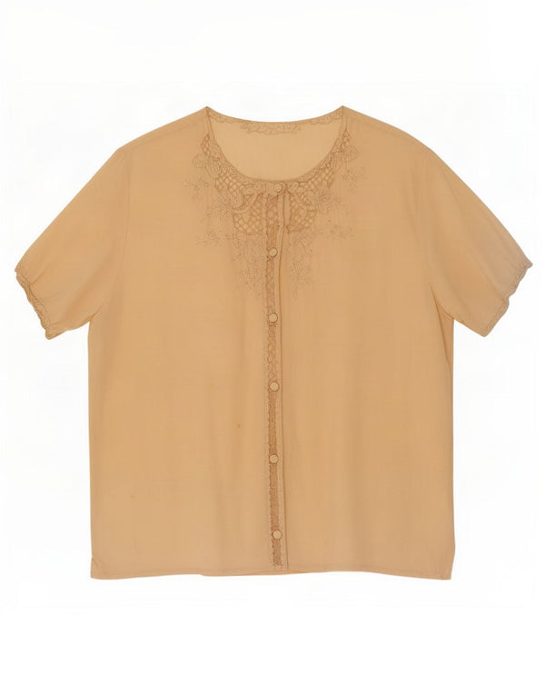 Vintage mujer camisa de manga corta blusa Reino Unido 16 grande beige floral