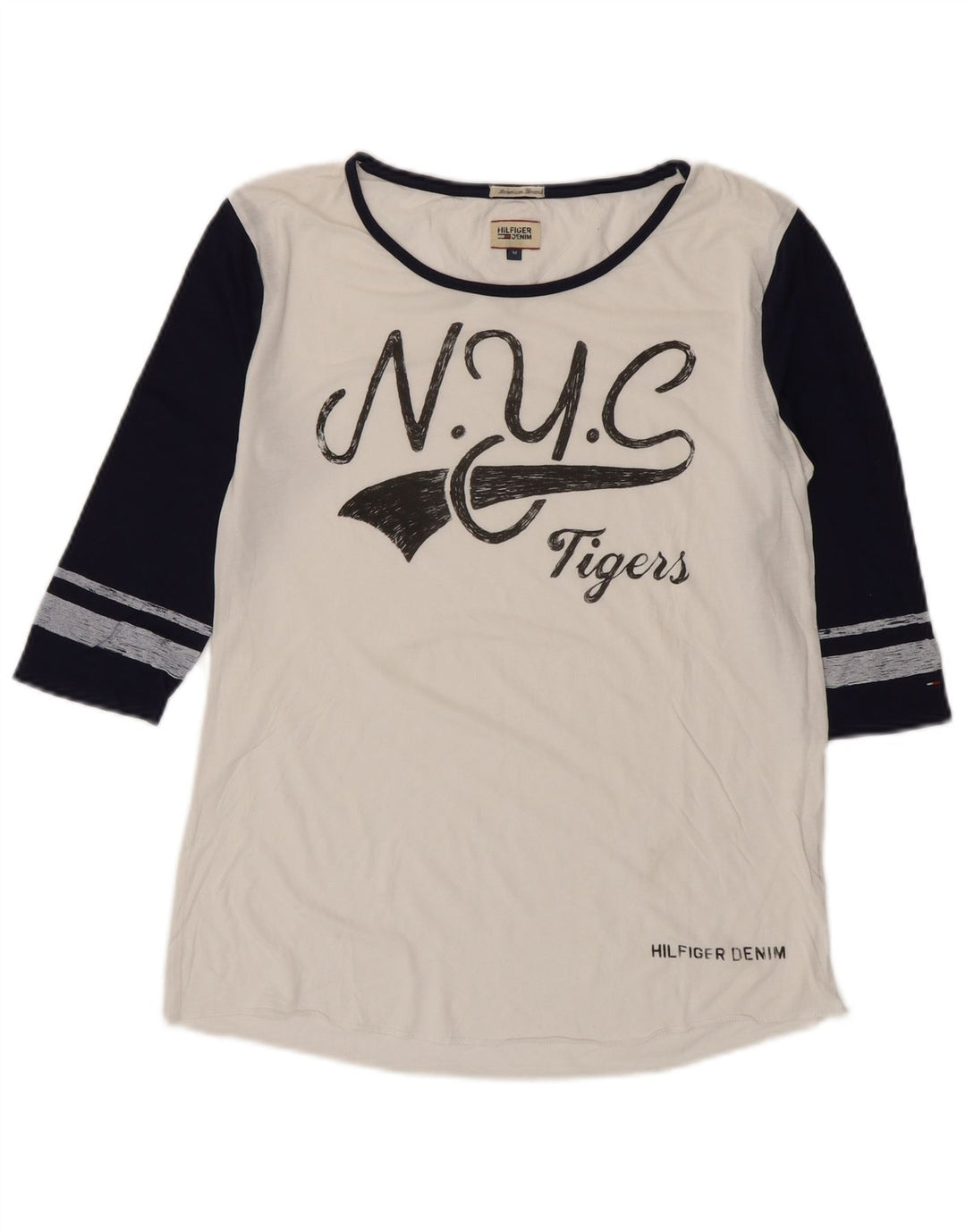 TOMMY HILFIGER Womens Graphic Top 3/4 Sleeve UK 12 Medium White