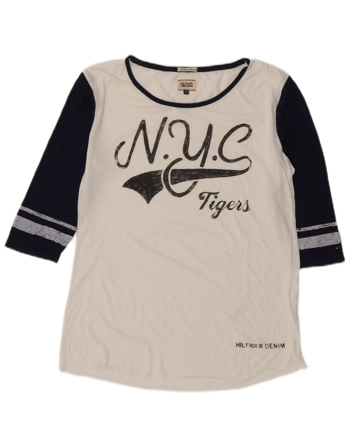 TOMMY HILFIGER Womens Graphic Top 3/4 Sleeve UK 12 Medium White
