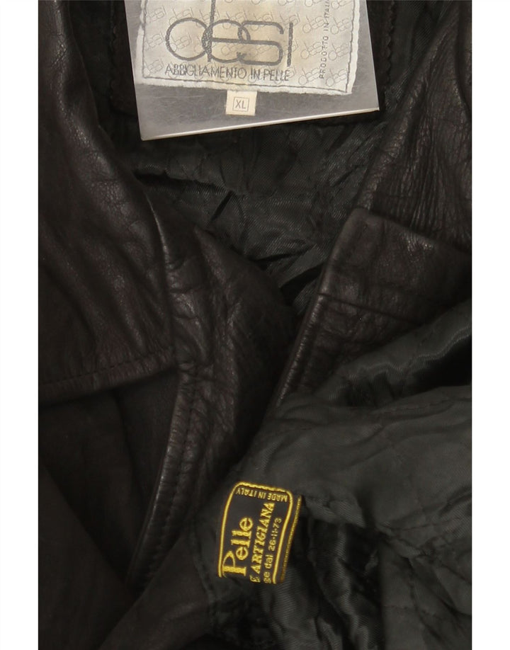 Desi Mens Double Breasted Leather Jacket UK 42 XL Black Leather