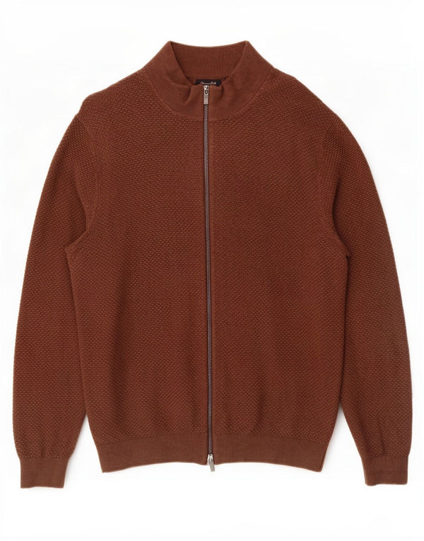 Massimo Dutti Mens Cardigan Sweater Large Brown Cotton