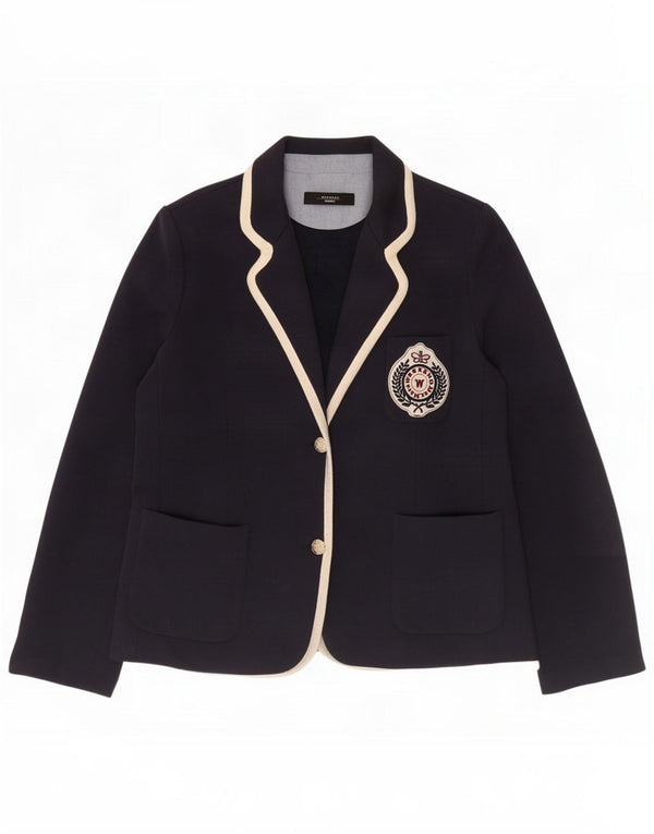 Jachetă Blazer Weekend cu 2 nasturi pentru femei Max Mara UK 18 XL Bumbac bleumarin