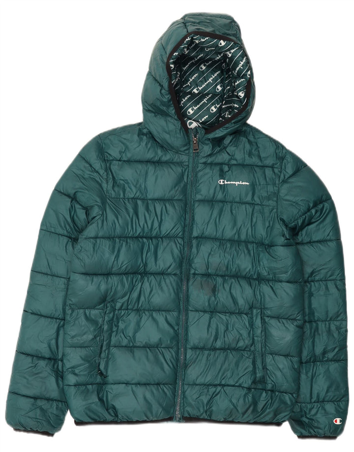Champion Boys Hooded Padded Jacket 15-16 Years 2XL Green Polyester