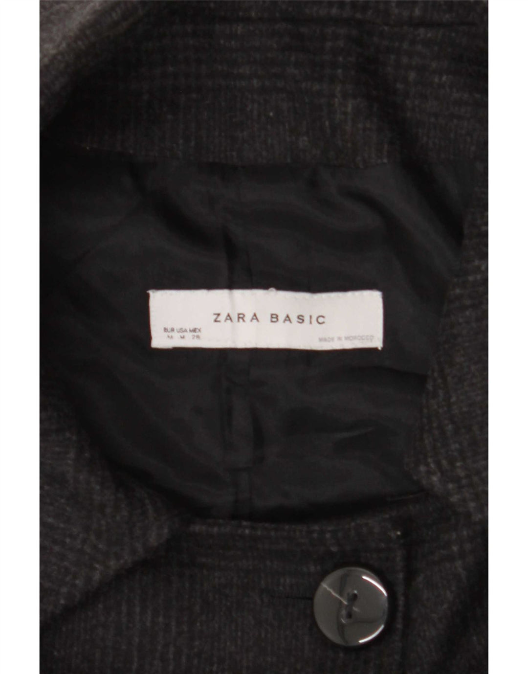 Zara Jaqueta blazer feminina de 3 botões UK 14 Lã xadrez preta média