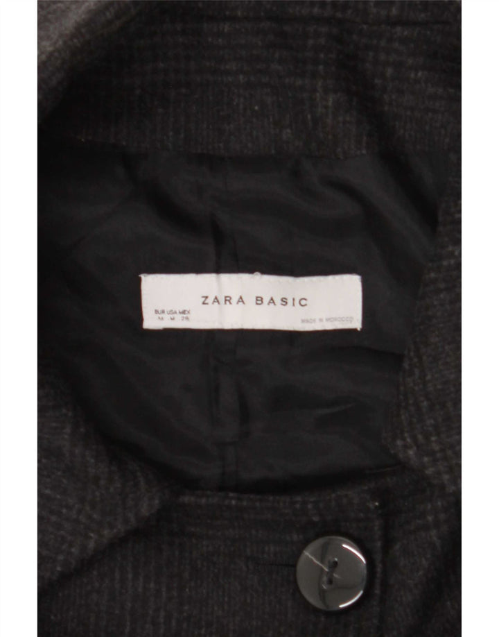 Zara Jaqueta blazer feminina de 3 botões UK 14 Lã xadrez preta média