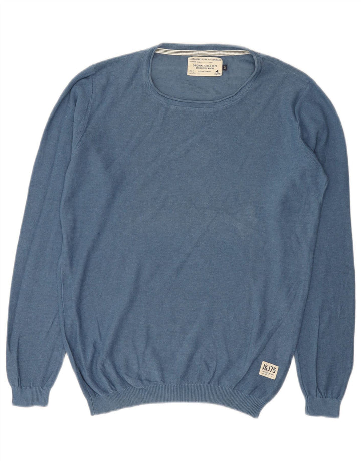 Jack & Jones Mens Boat Neck Jumper Sweater Medium Blue Linen