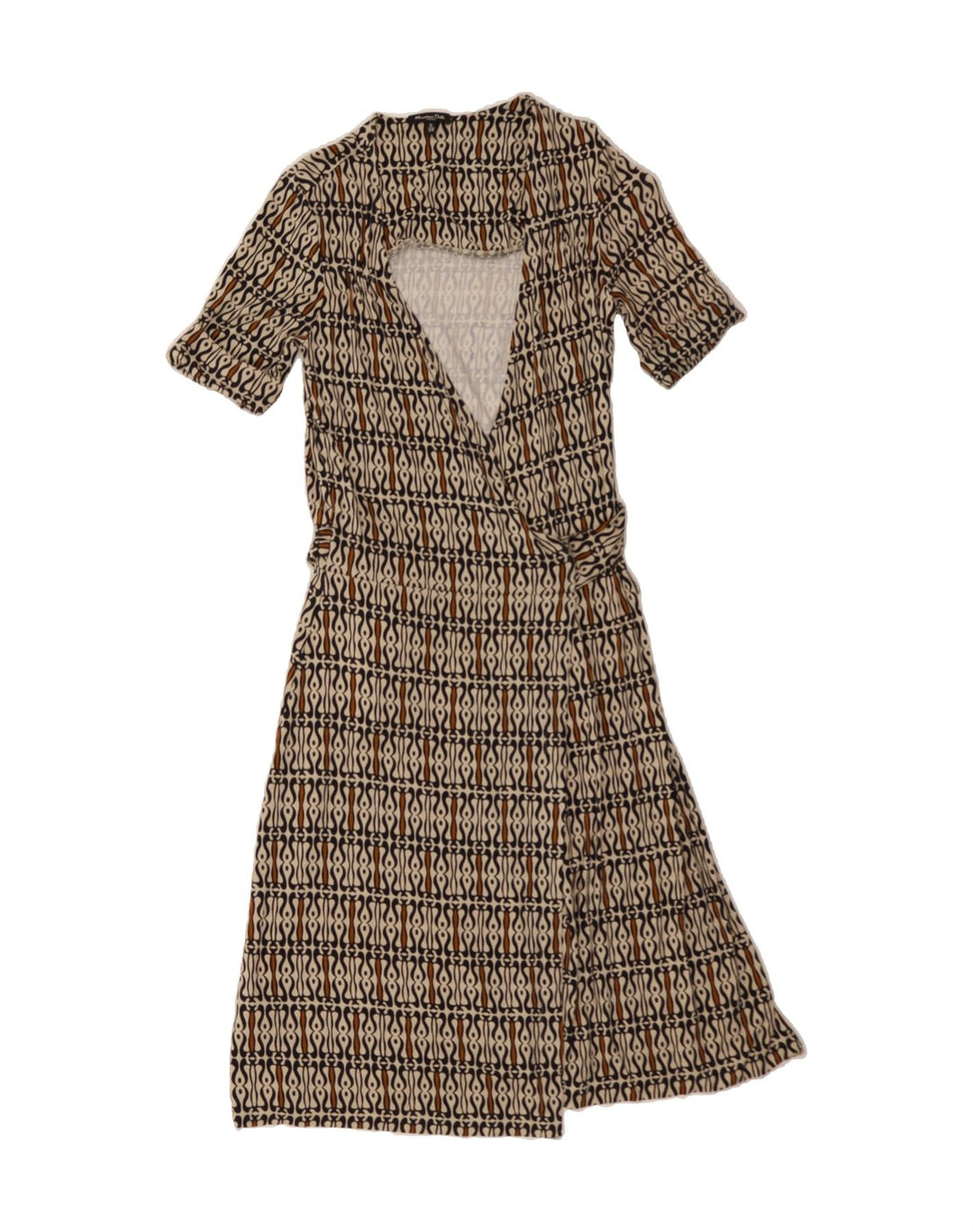 MASSIMO DUTTI Womens Abstract Pattern Wrap Dress UK 10 Small Beige Viscose Vintage Massimo Dutti and Second-Hand Massimo Dutti from Messina Hembry 