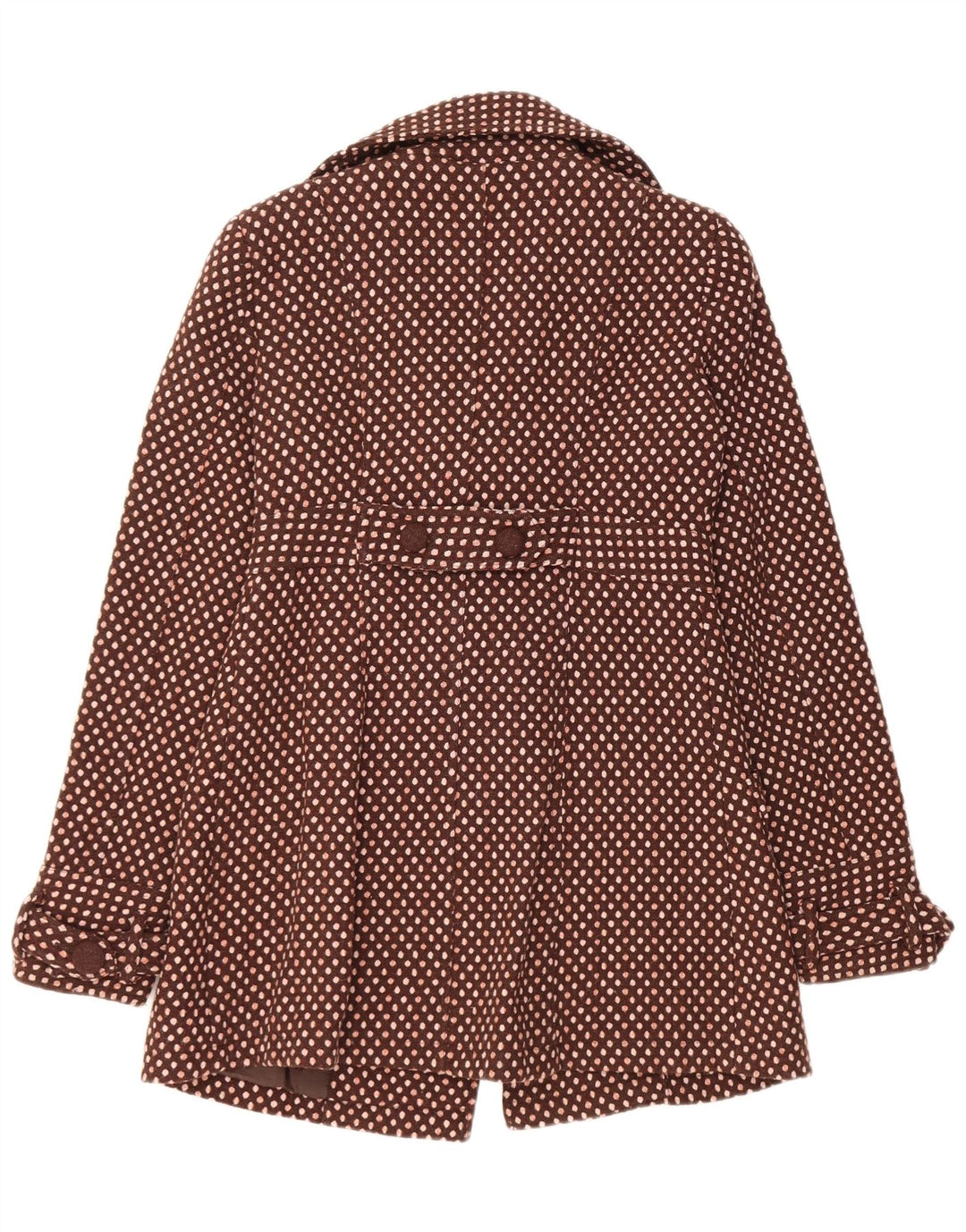 Vintage Dame Dobbeltradet Frakke UK 12 Medium Brun Polka Dot Uld