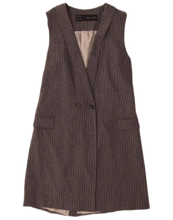 Zara Chaqueta Blazer Larga Sin Mangas para Mujer UK 42 Gris Medio Rayas Pintadas