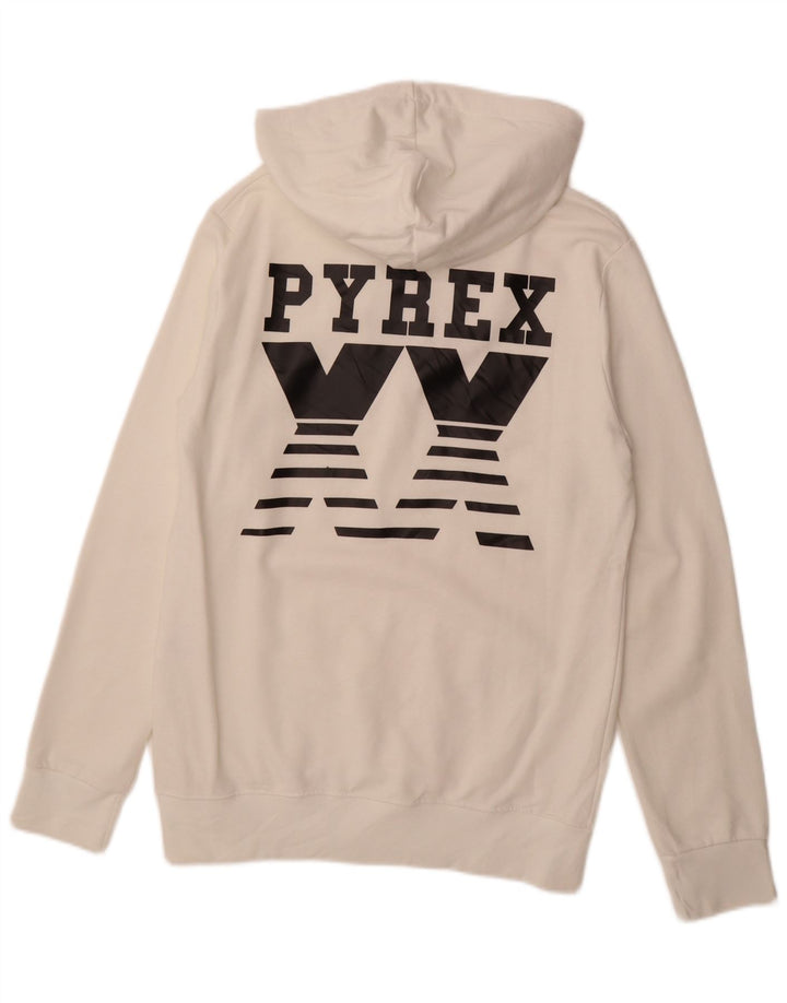 PYREX Mens Graphic Hoodie Jumper Small White Cotton Vintage Pyrex and Second-Hand Pyrex from Messina Hembry 