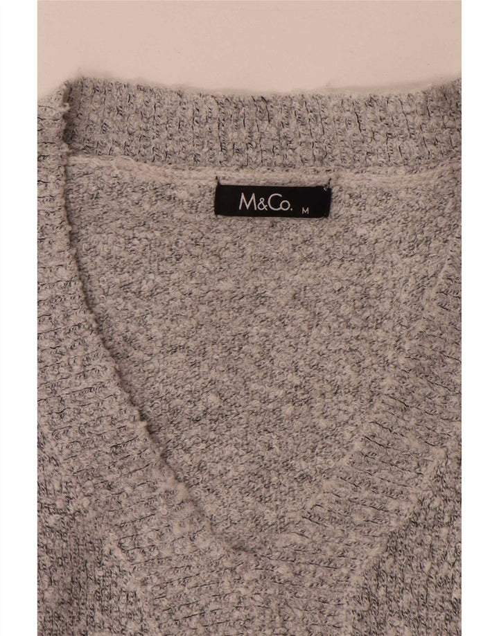 M&Co Womens V-Neck Jumper Sweater UK 14 Medium Grey Acrylic