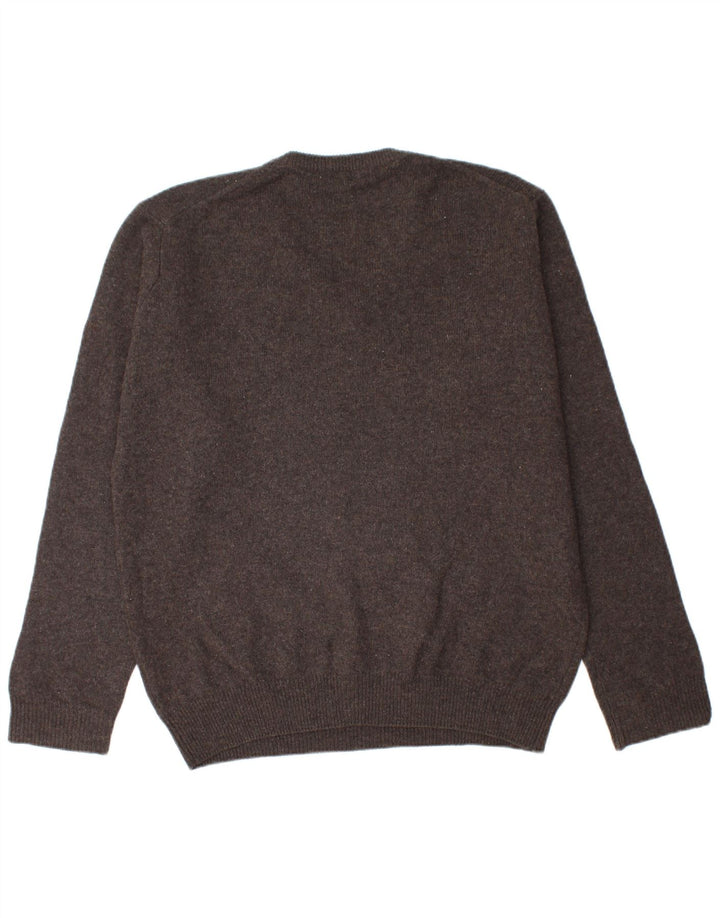 James Pringle Mens V-Neck Jumper Sweater Large Brown Lambswool