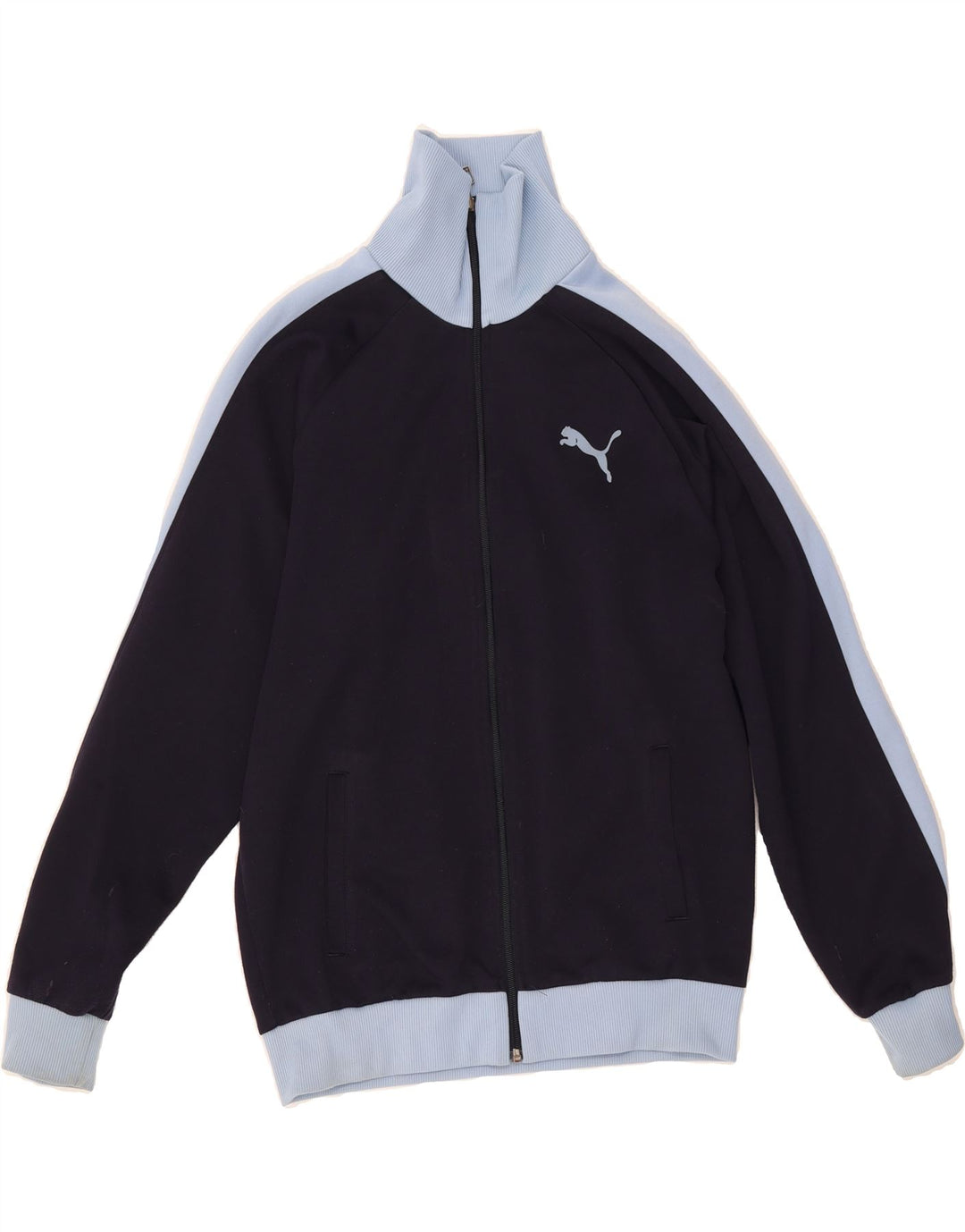 PUMA Boys Tracksuit Top Jacket 15-16 Years Navy Blue Colourblock Polyester Vintage Puma and Second-Hand Puma from Messina Hembry 