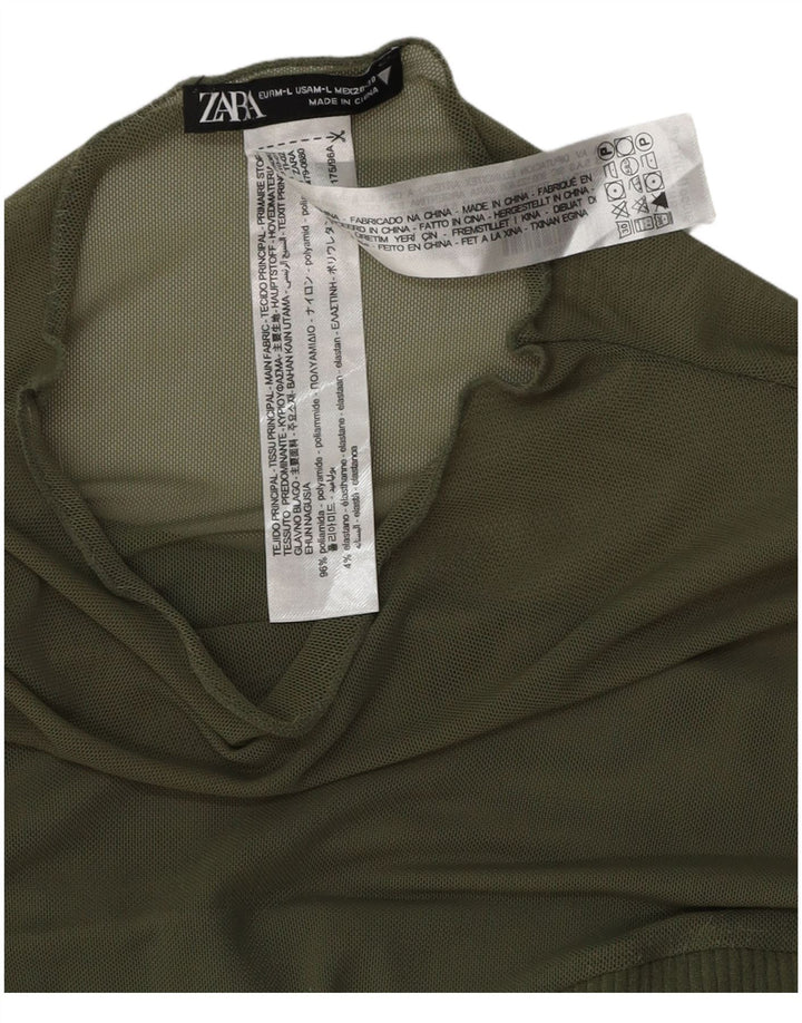 ZARA Womens Long Sleeve Bodysuit UK 14 Medium Green Polyester