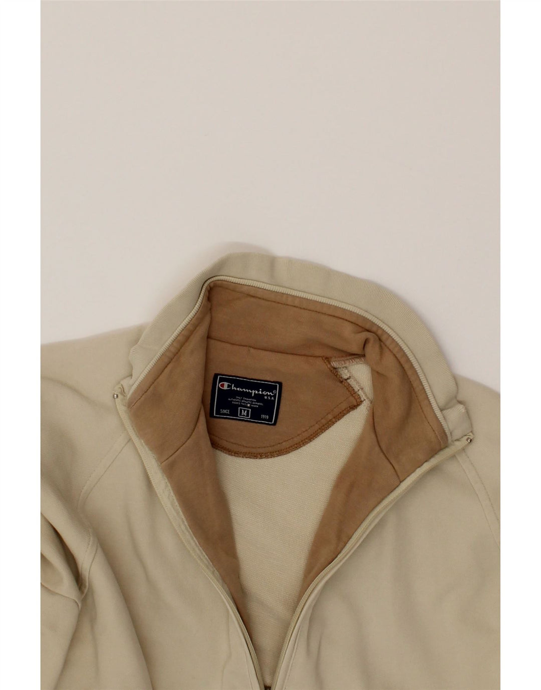 CHAMPION Womens Tracksuit Top Jacket UK 14 Medium Beige Cotton Vintage Champion and Second-Hand Champion from Messina Hembry 