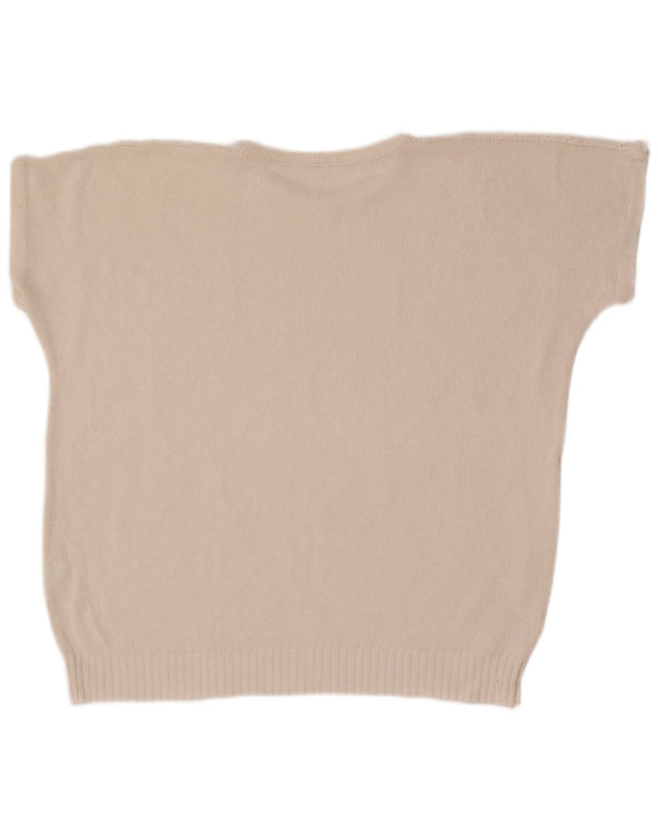 Vintage dame sweater med rund hals DK 14 Medium hvid geometrisk