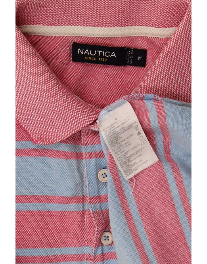 Nautica Mens Polo Shirt Medium Blue Striped Cotton