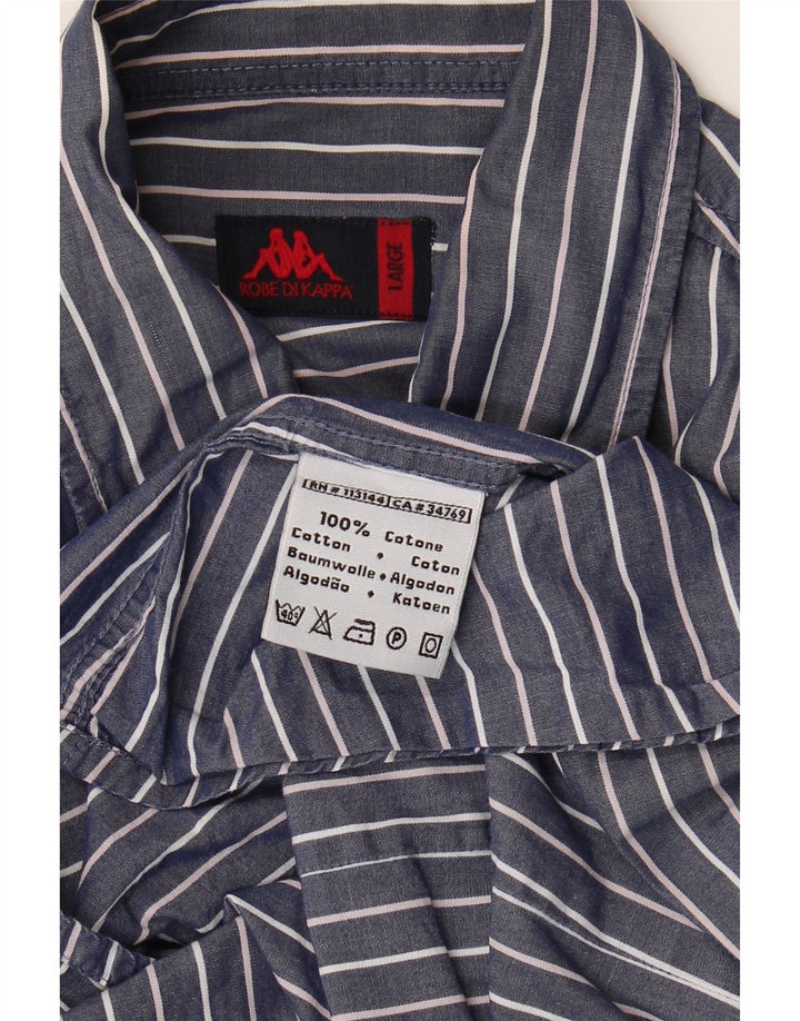 KAPPA Mens Shirt Large Navy Blue Pinstripe Cotton Vintage Kappa and Second-Hand Kappa from Messina Hembry 