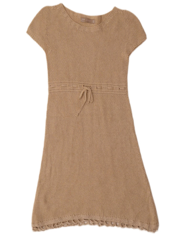 Zara Womens Short Sleeves Jumper Dress UK 8 Small Beige