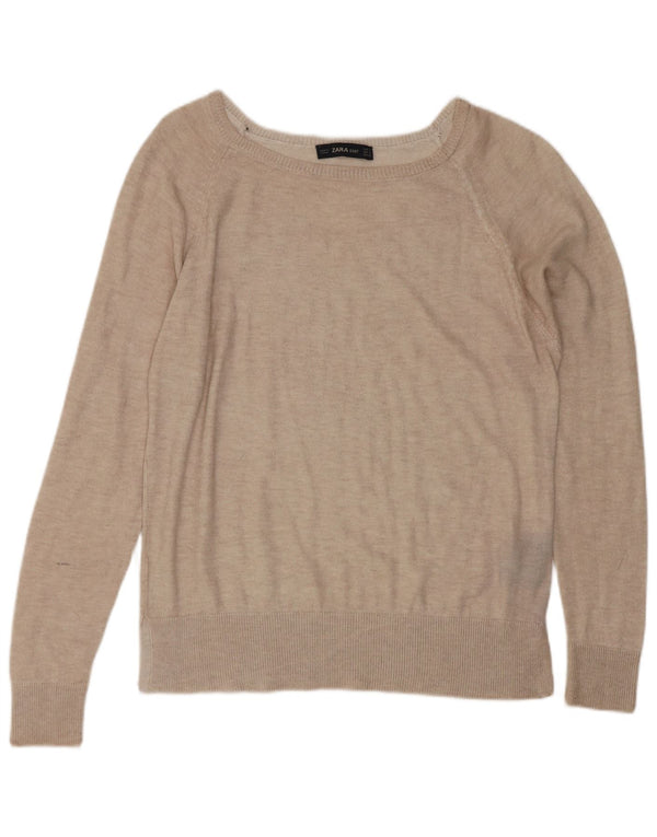 Maglione Zara da donna con scollo a barca UK 10 piccolo in viscosa beige
